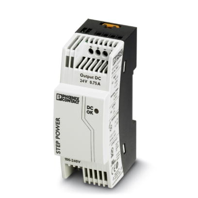 Phoenix Contact Switching Power Supply; STEP-PS/ 1AC/24DC/0.75; 24VDC OUT; 0.75A; 85-264VAC / 95-250VDC IN; Single Phase; DIN Rail Mount; Plastic